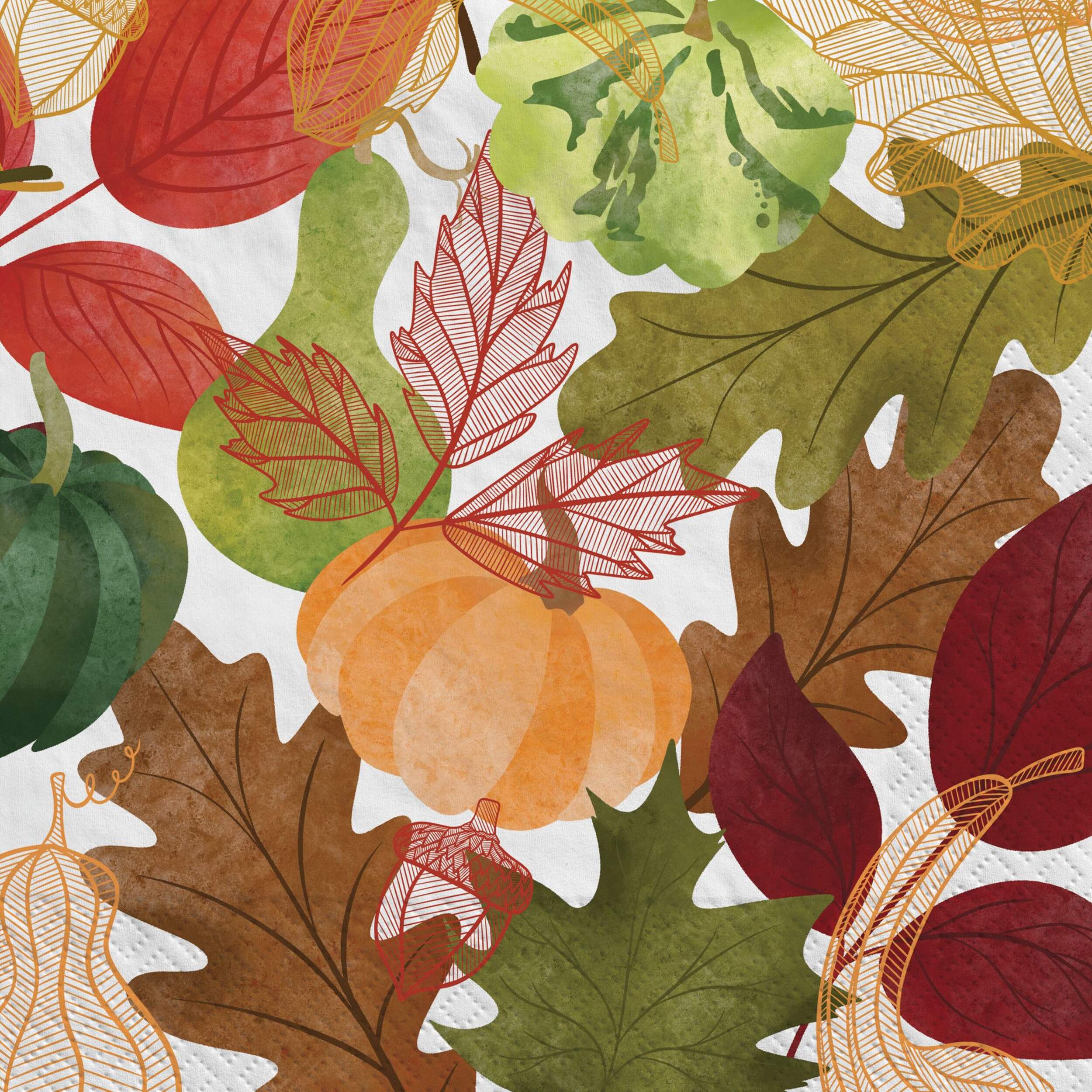 Changing Seasons Festive Square Paper Disposable Dinner Napkins, Multi-Coloured, 40-pk, for Thanksgiving/Fall Front_Flat