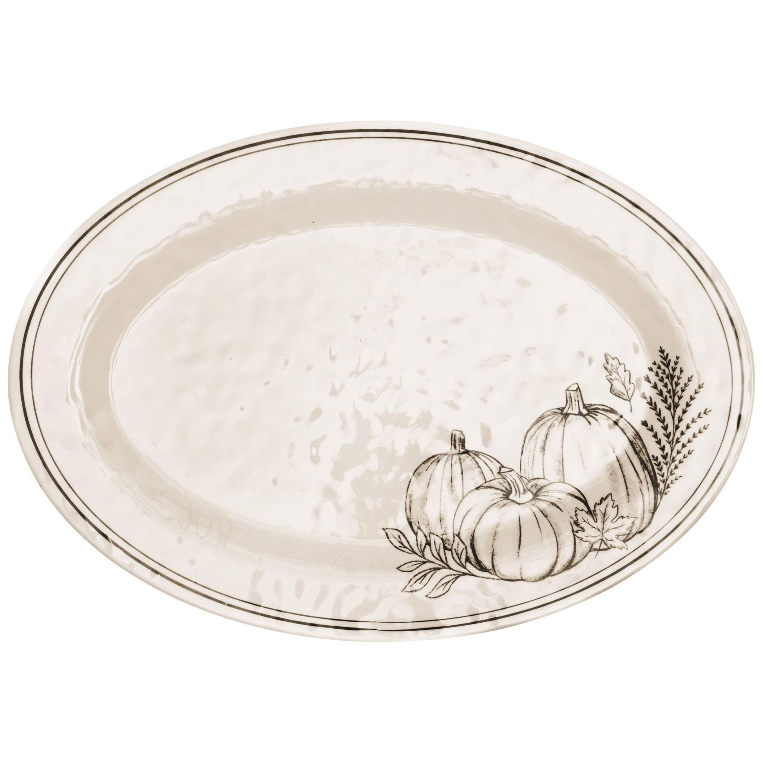 Thanksgiving Textured Plastic Melamine Reusable Oval  Serving Platter, for Fall/Thanksgiving/Party Overhead_Flat