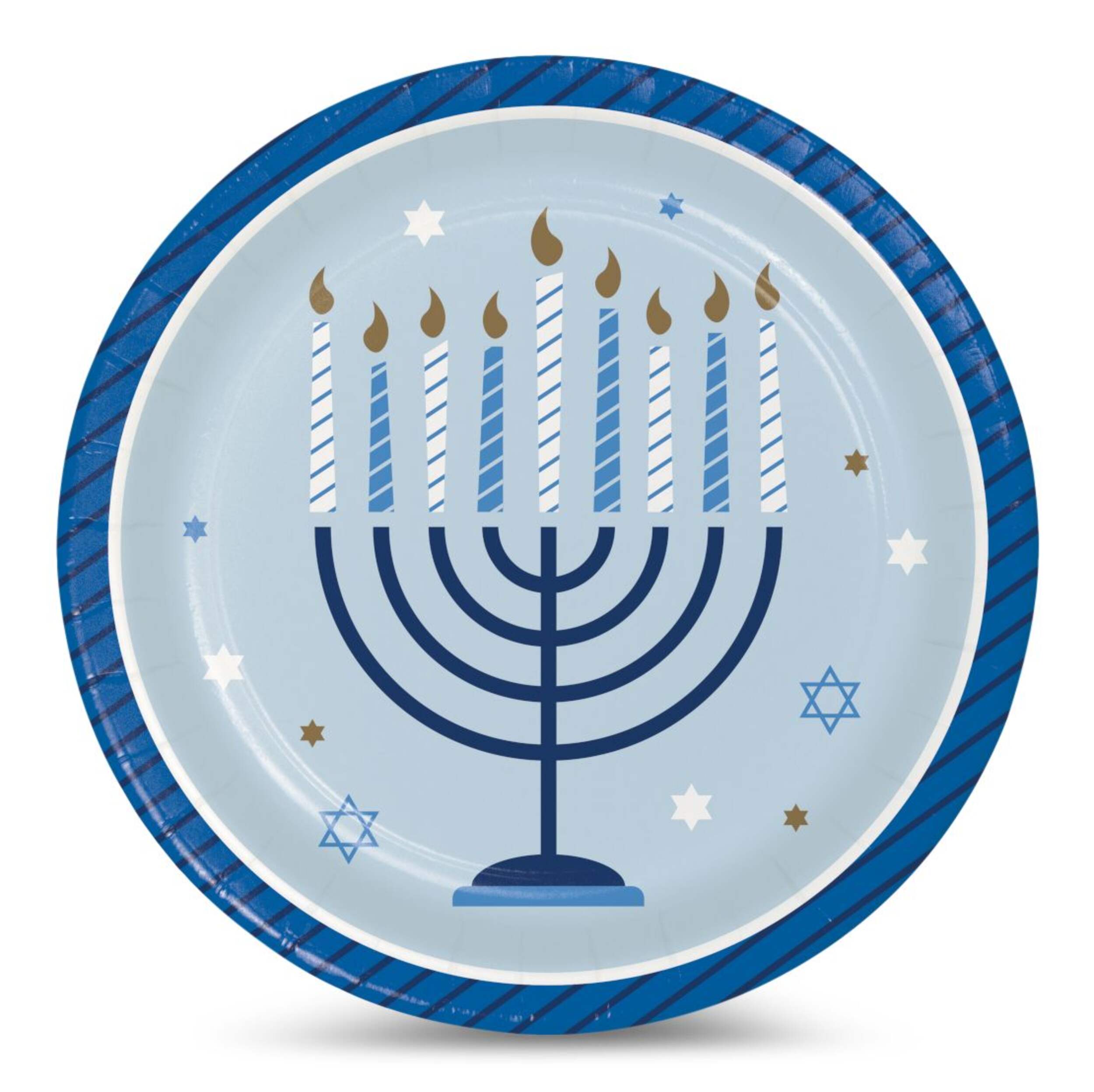 Assiettes en papier Célébration de Hanoukka, 7 po, paq. 8 Front_Flat