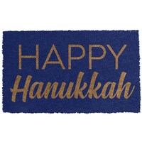 Happy Hanukkah Door Mat, Blue/Gold, 17-in x 29.5-in,  Indoor/Outdoor Decoration