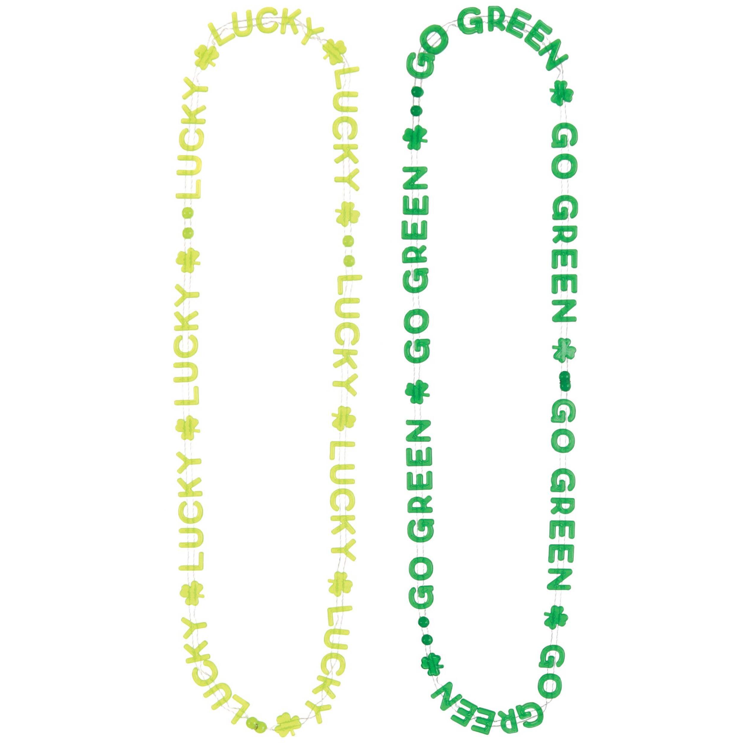 Collier perles, mot brille dans le noir, St-Patrick, paq. 2 Front_Flat