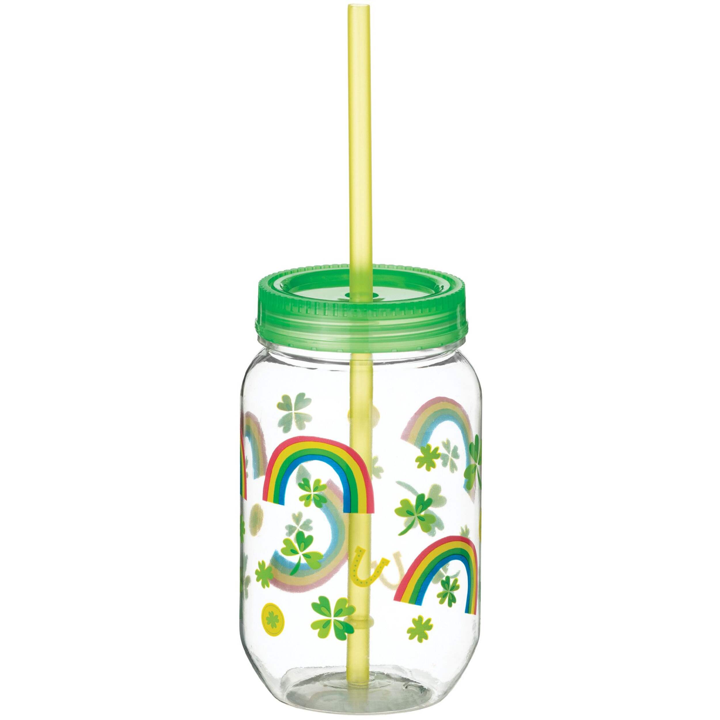 St. Patrick's Day Rainbow Icon Mason Cup with Straw, 400-mL Front_Elevated