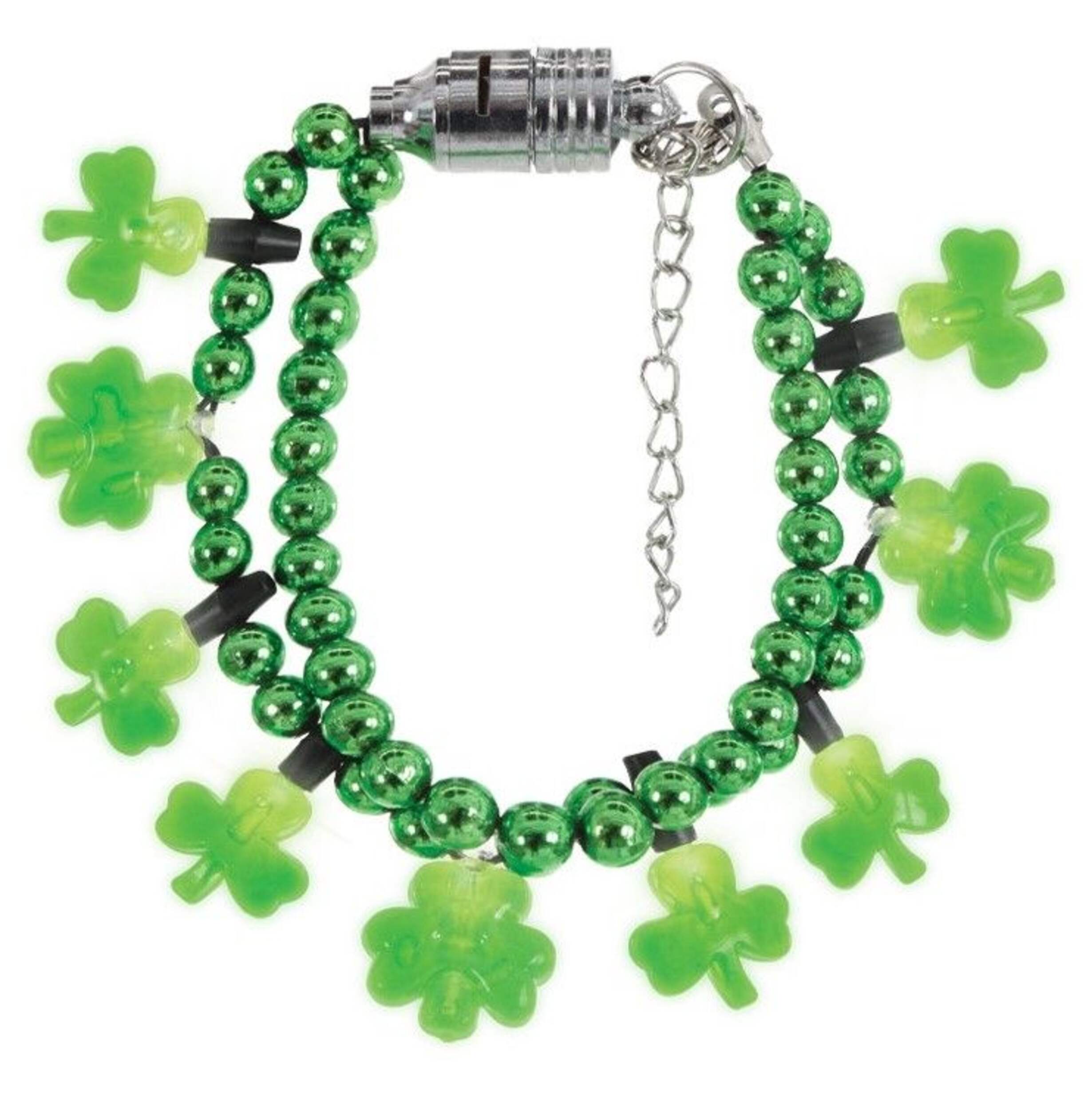 Bracelet lumineux à DEL trèfles à quatre feuilles de la Saint-Patrick Amscan Front_Flat