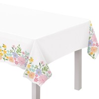 Springtime Blooms Plastic Table Cover, 54-in x 102-in Table Decoration for Easter, Party
