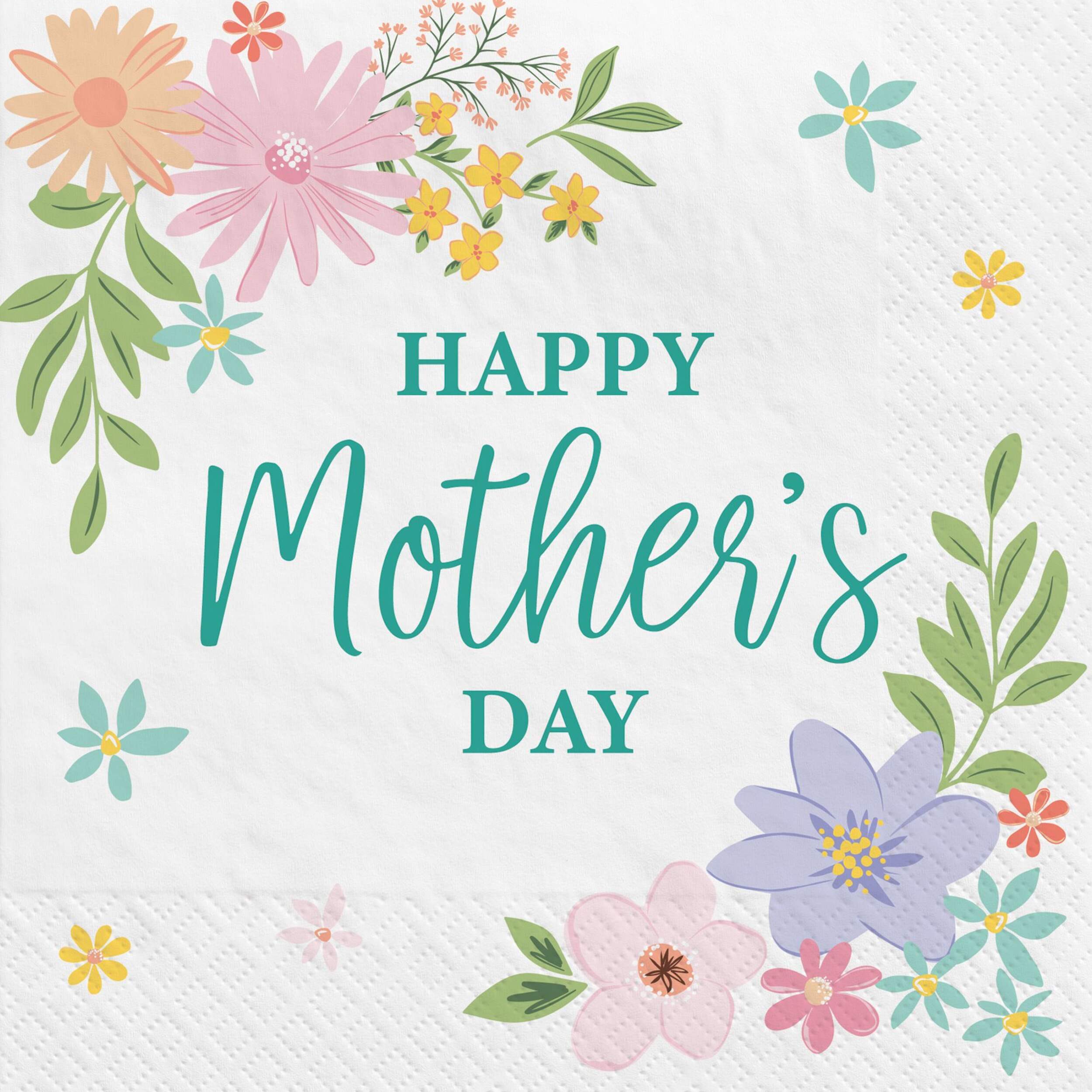 Mother's Day Springtime Blooms Paper Lunch Napkins, 16-pk Overhead_Flat