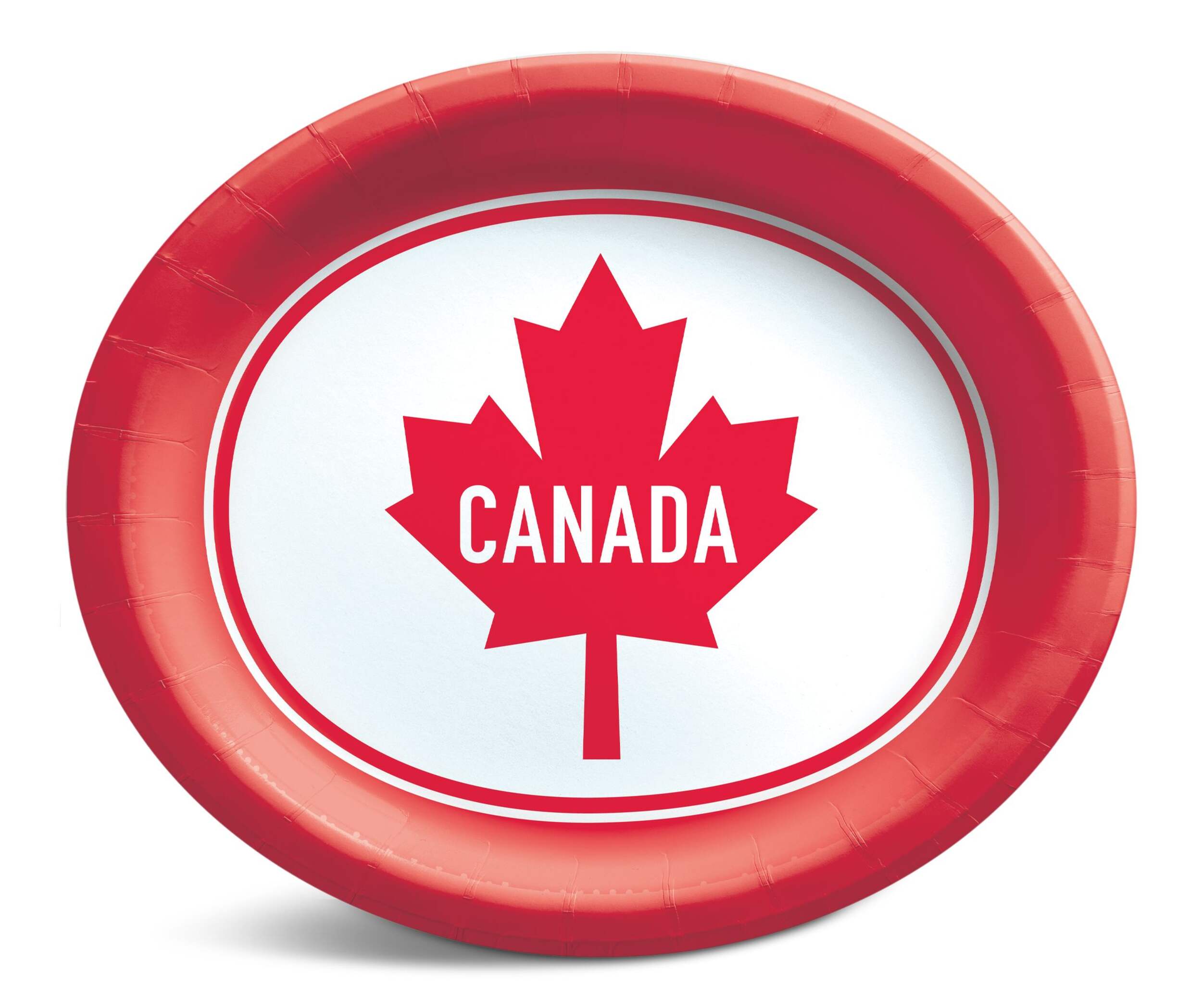 Canada Day Classic Maple Leaf Oval Paper Plates, 12-in, 8ct Overhead_Flat