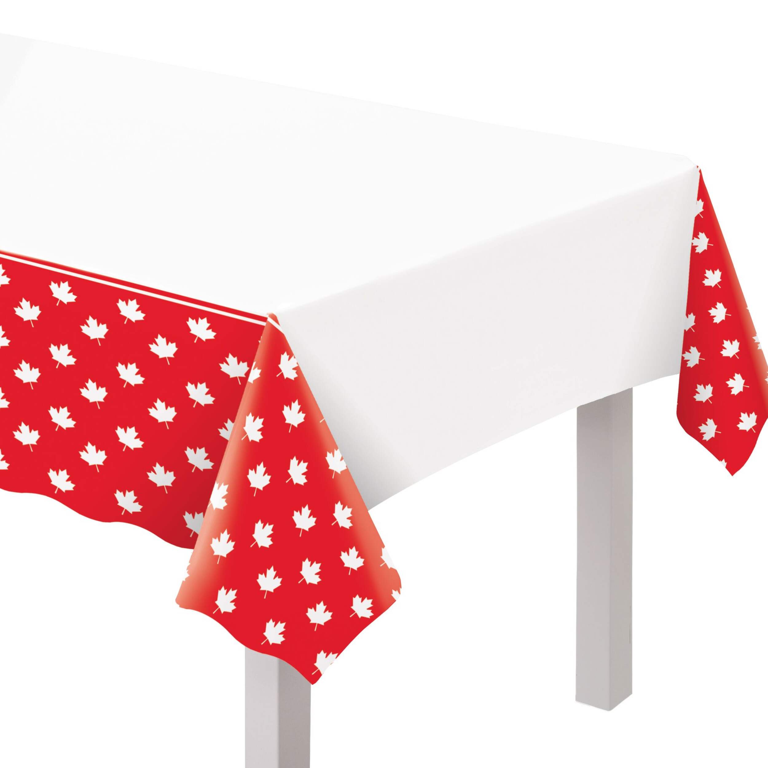 Canada Day Classic Red & White Maple Leaves Plastic Table Cover, 54 x 96-in CloseUp