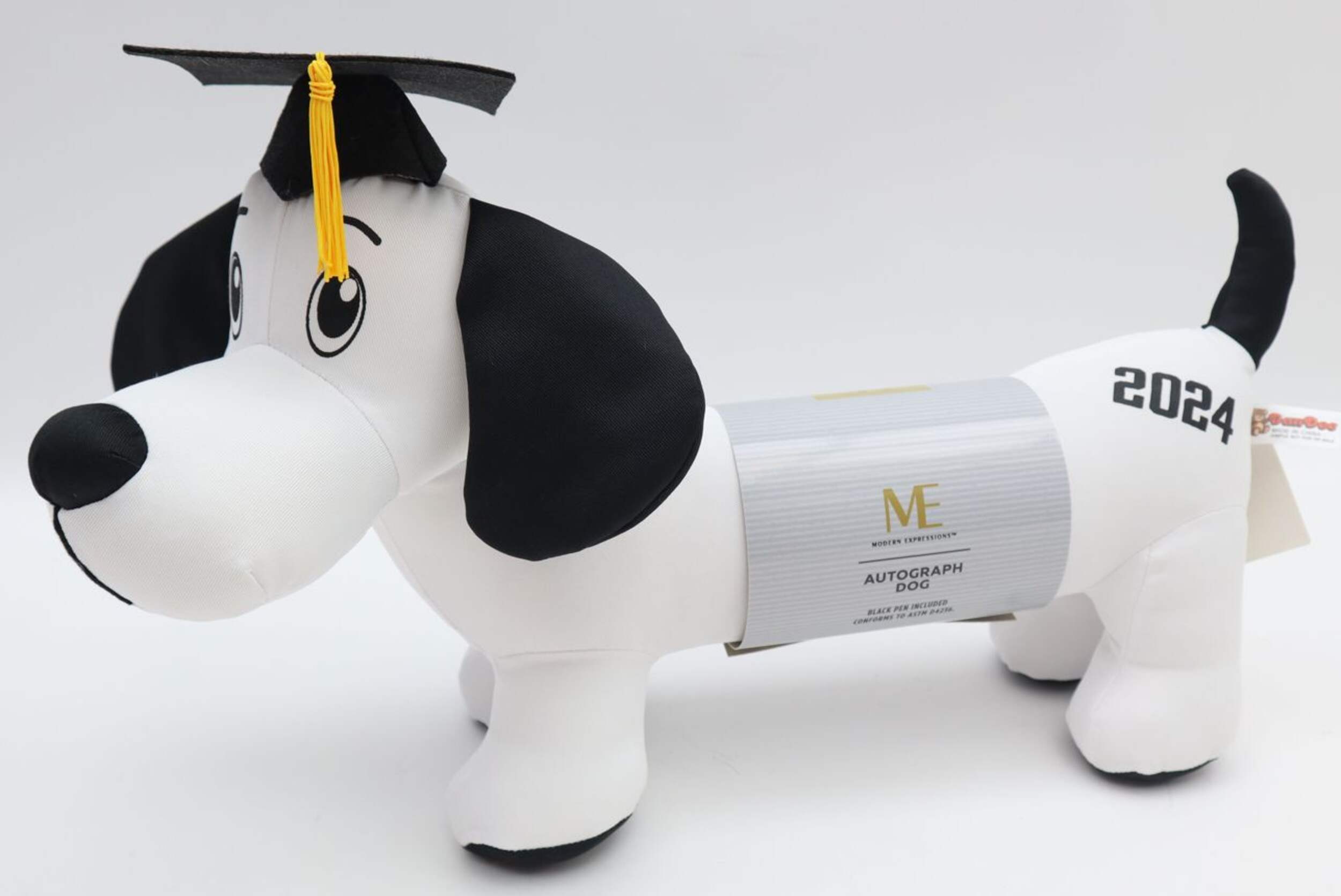 Grad 2024 Autograph Dog Plush Toy, White/Black, 18-in, English Front_Angled_Left