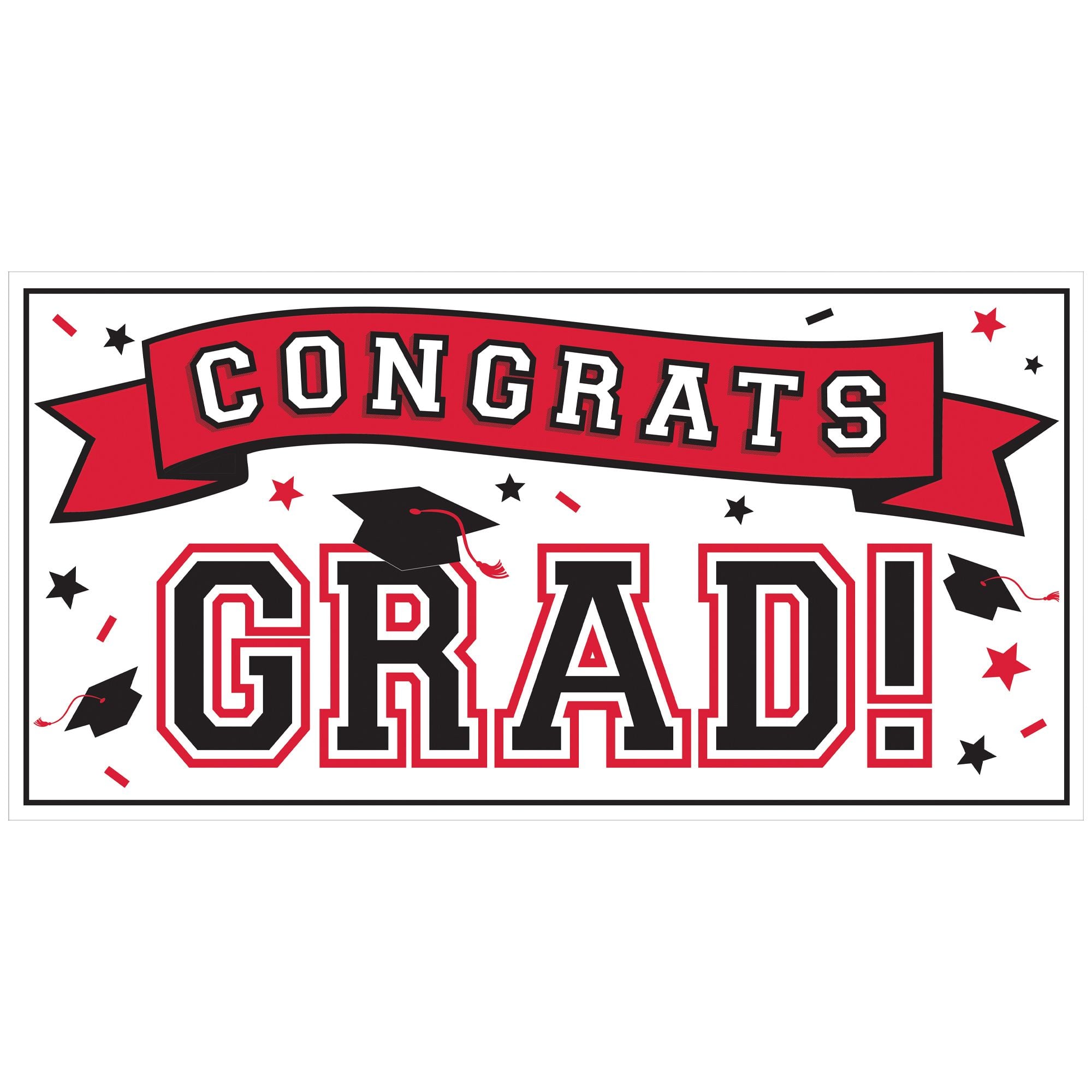 Congrats Grad Large Horizontal Banner, Red, 65 x 33.5-in | Party City