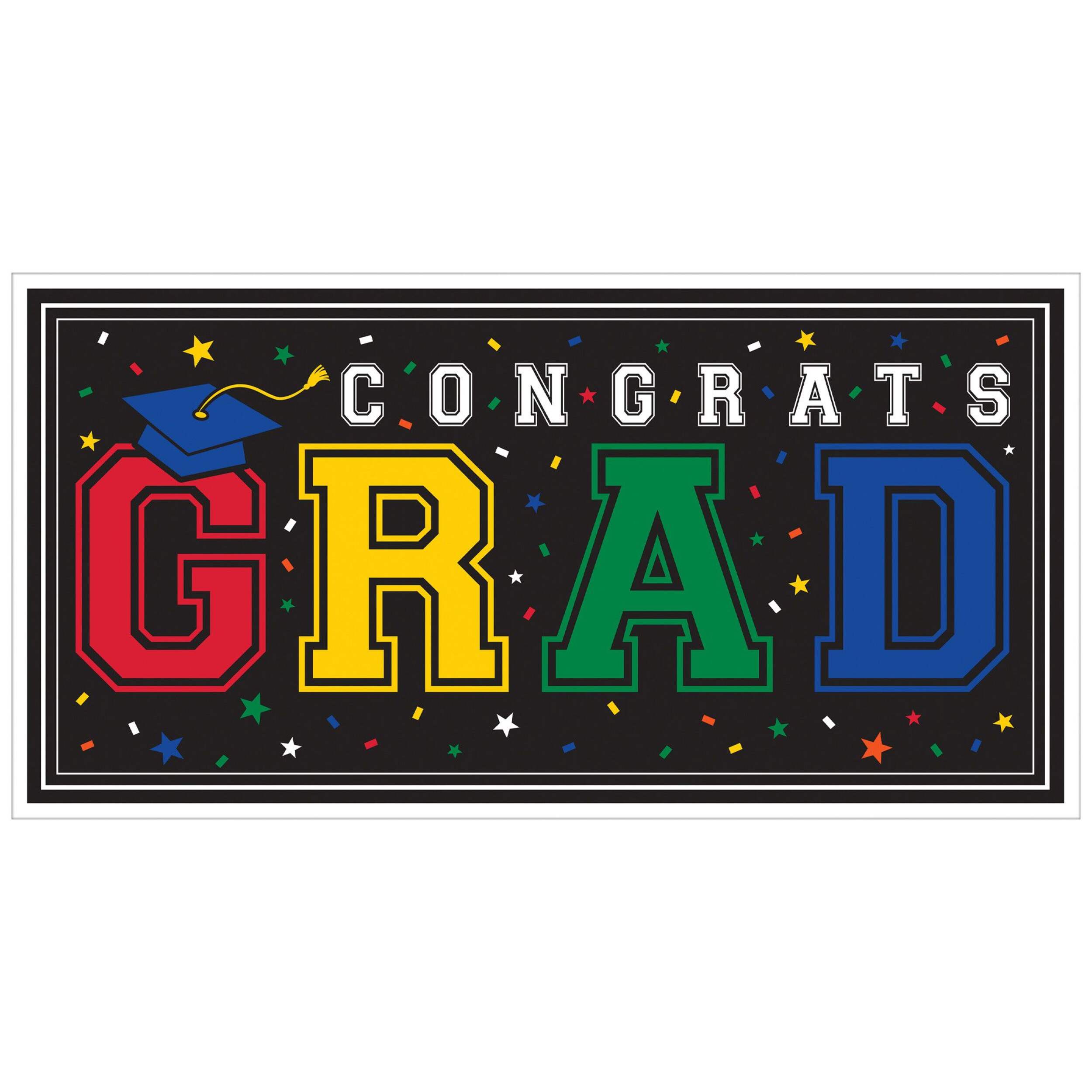 Congrats Grad Large Horizontal Banner, Multi Colour,  65 x 33.5-in Front_Flat