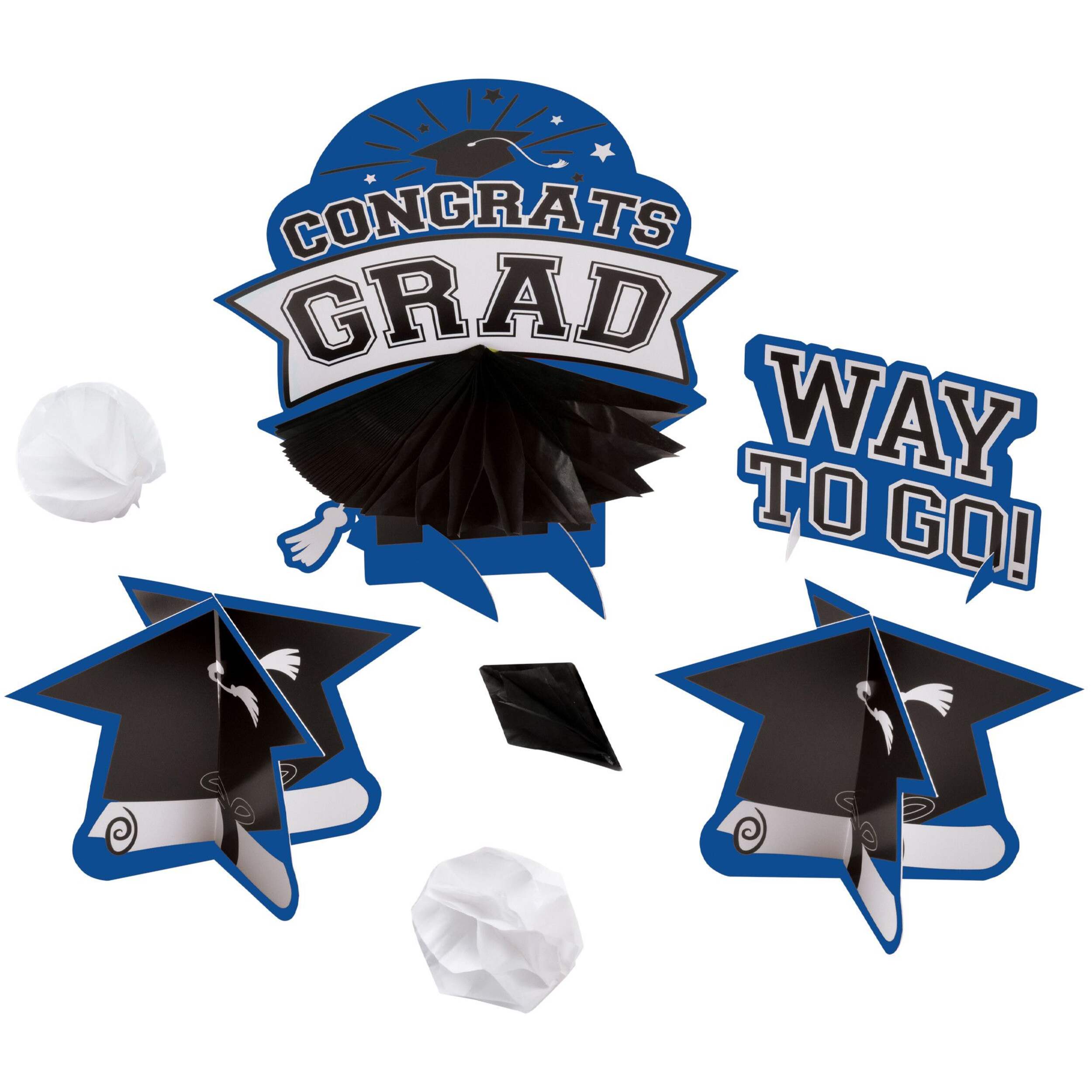 Grad Themed Table Decorating Kit for Graduation Party, Blue, 7-pc Composite_or_Mixed