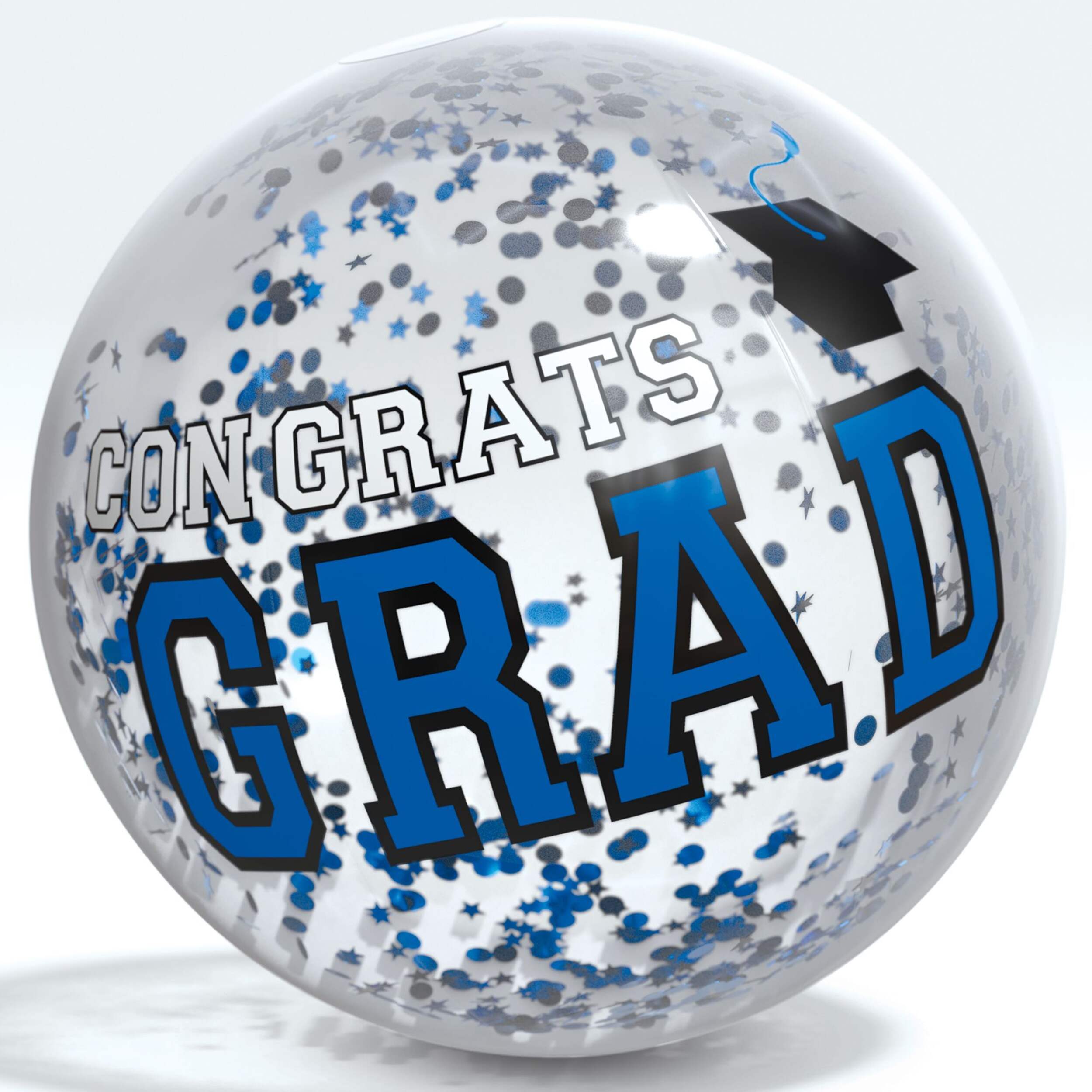 Congrats Grad Round Inflatable Confetti Beach Ball for Graduation Party, Blue Front_Flat