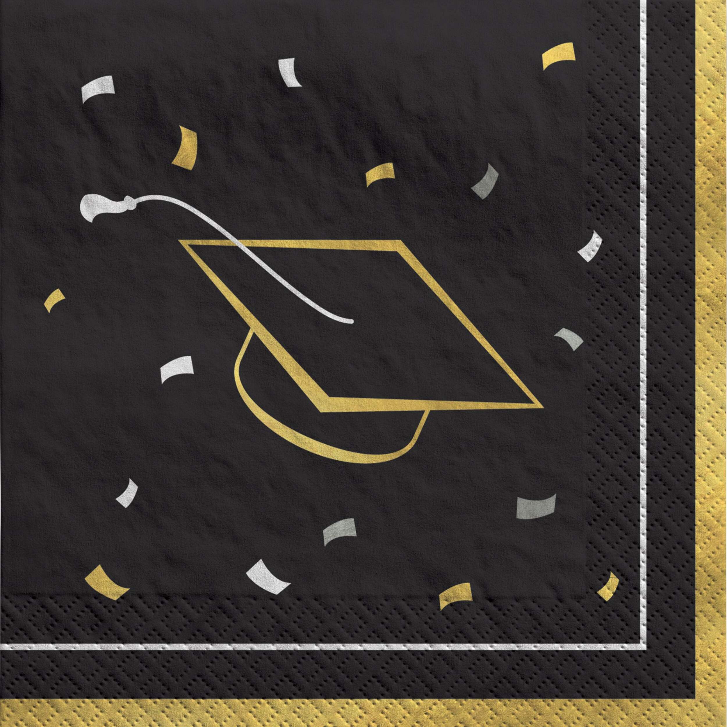 Grad Class Party Beverage Napkins, Black/Gold, 40-pk Overhead_Flat