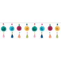 Summer Boho 42-in Paper Fan & Pom Pom Tassels Garland Front_Flat