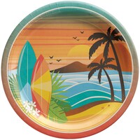Summer Beach Life Round Paper Plates, 9-in, 50-ct Overhead_Flat