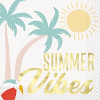 Summer Poolside  "Summer Vibes" Foil Beverage Napkins, 16-ct Overhead_Flat
