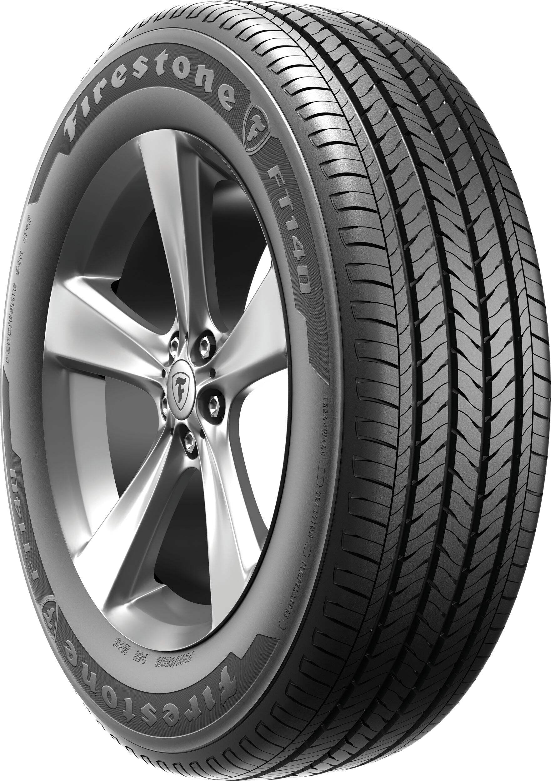 Firestone FT140 All-Season Replacement Tire for Passenger & CUV Front_Three_Fourths_Angled_Right