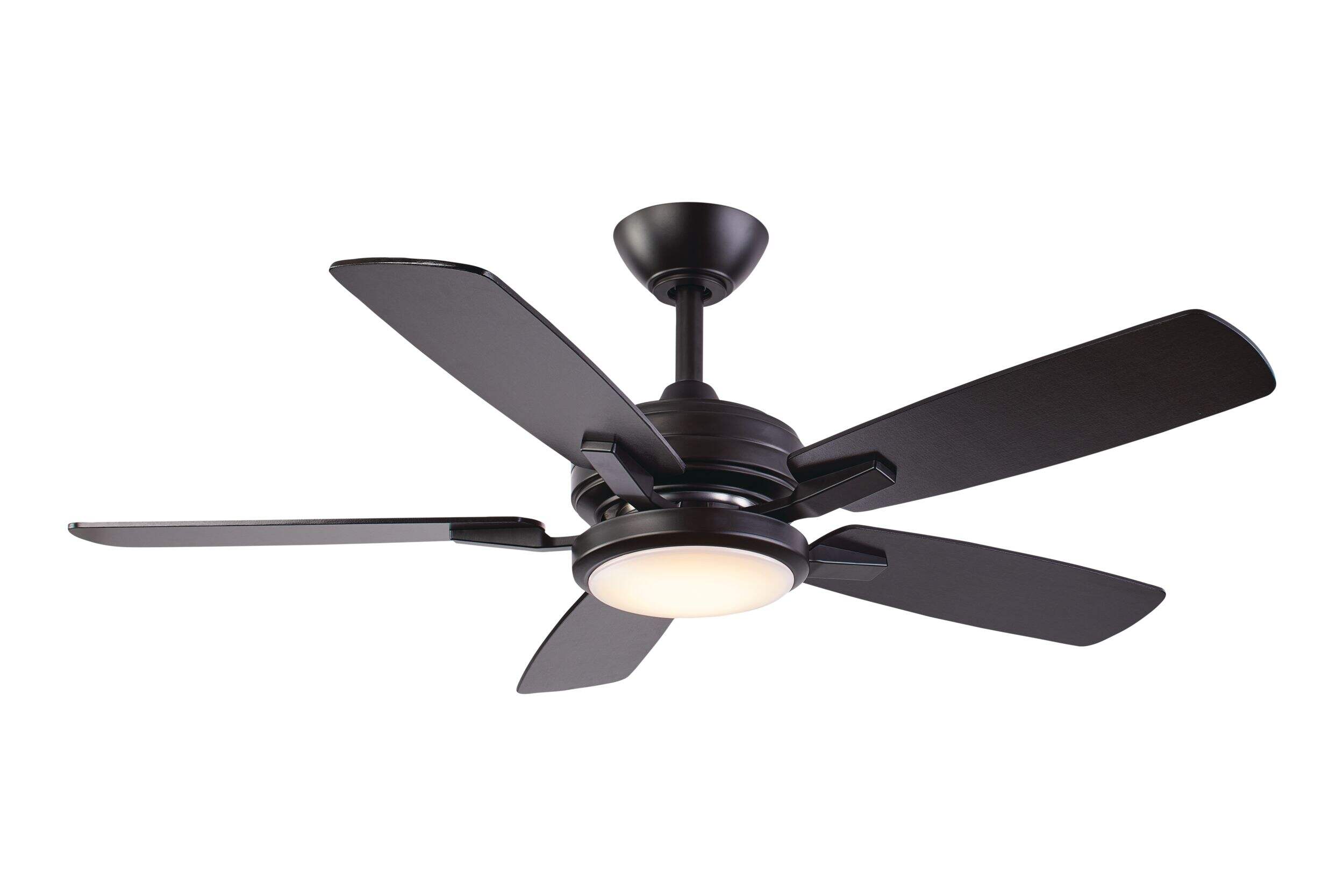 NOMA Ashton 44" 5-Reversible Blade 3-Speed Dimmable LED Ceiling Fan with Remote, Matte Black/Oak Bottom_Plunge