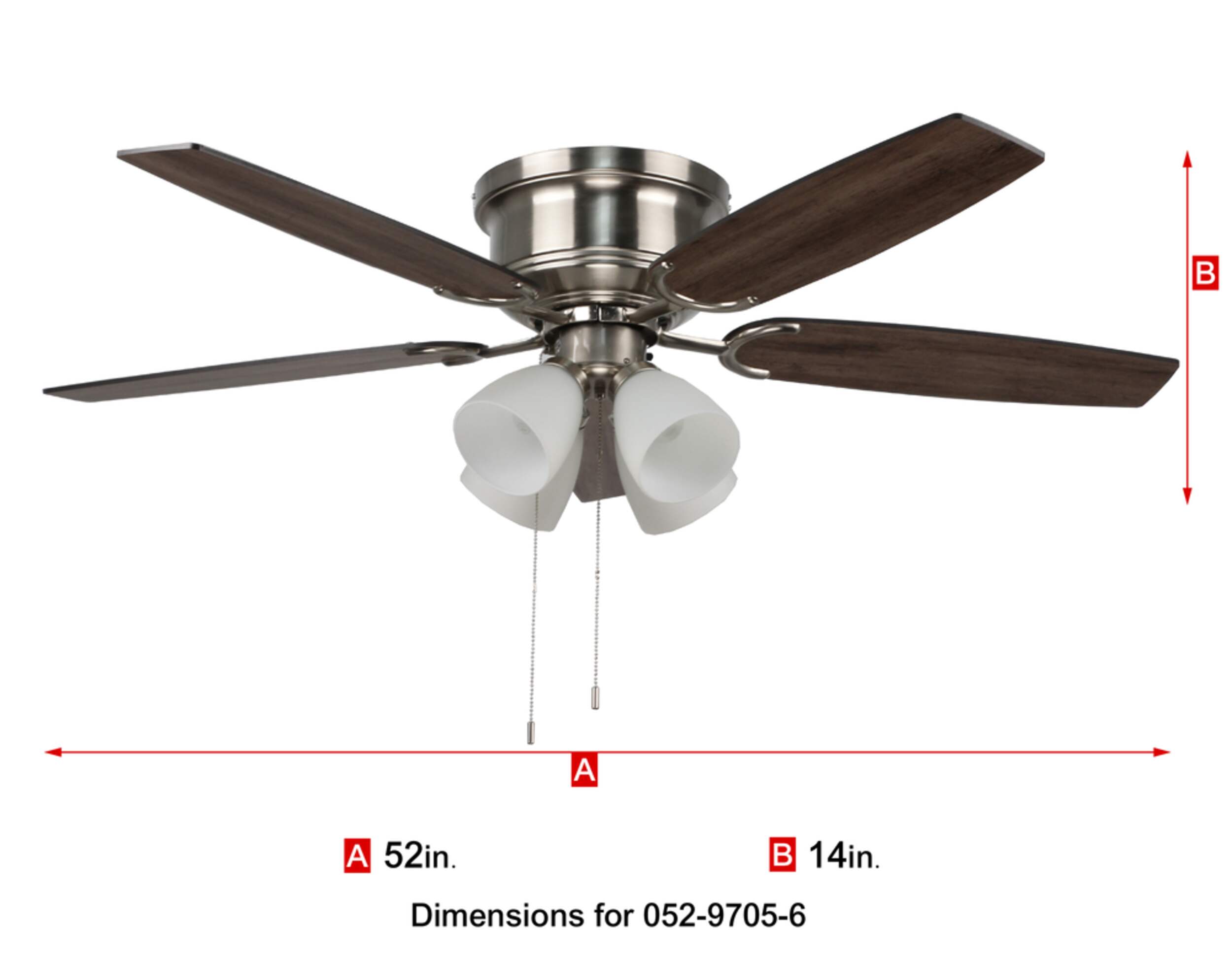 For Living 52" 5-Reversible Blade 3-Speed 4-Lights Ceiling Fan, Brushed Nickel Bottom_Plunge