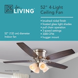 For Living 52" 5-Reversible Blade 3-Speed 4-Lights Ceiling Fan, Brushed Nickel Bottom_Plunge