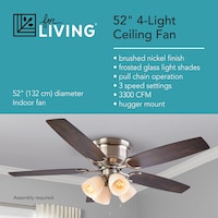 For Living 52" 5-Reversible Blade 3-Speed 4-Lights Ceiling Fan, Brushed Nickel Bottom_Plunge