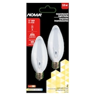 NOMA B10 E12 Base Dimmable Incandescent Light Bulbs, 100 Lumens, Warm White, 15W, 2-pk Front_Flat