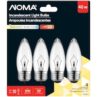 NOMA B10 E26 Base Incandescent Light Bulbs, 330 Lumens, Warm White, 40W, 4-pk