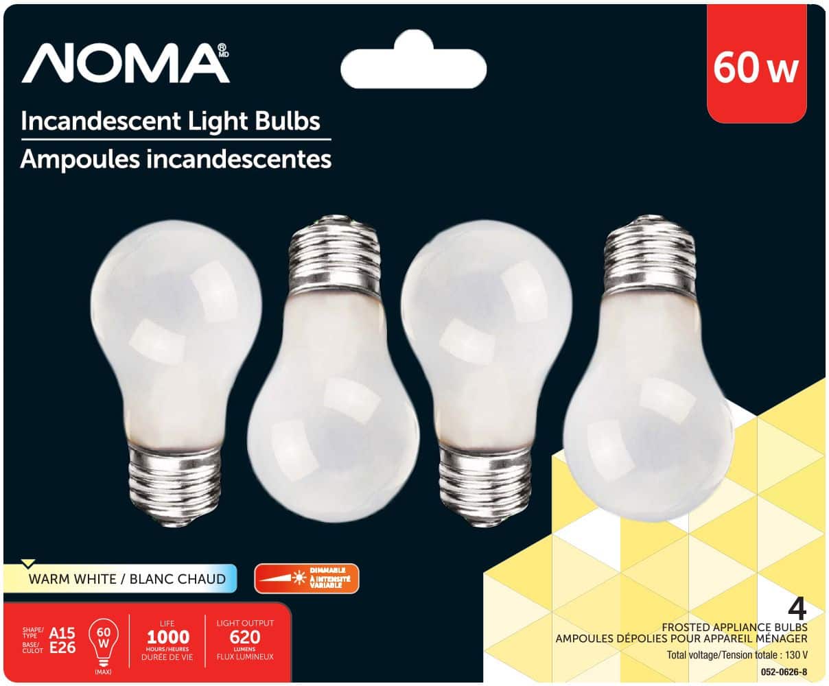 Ampoules incandescentes à intensité variable E26 NOMA A15, 620 lumens,  blanc chaud, 60 W, paq. 4