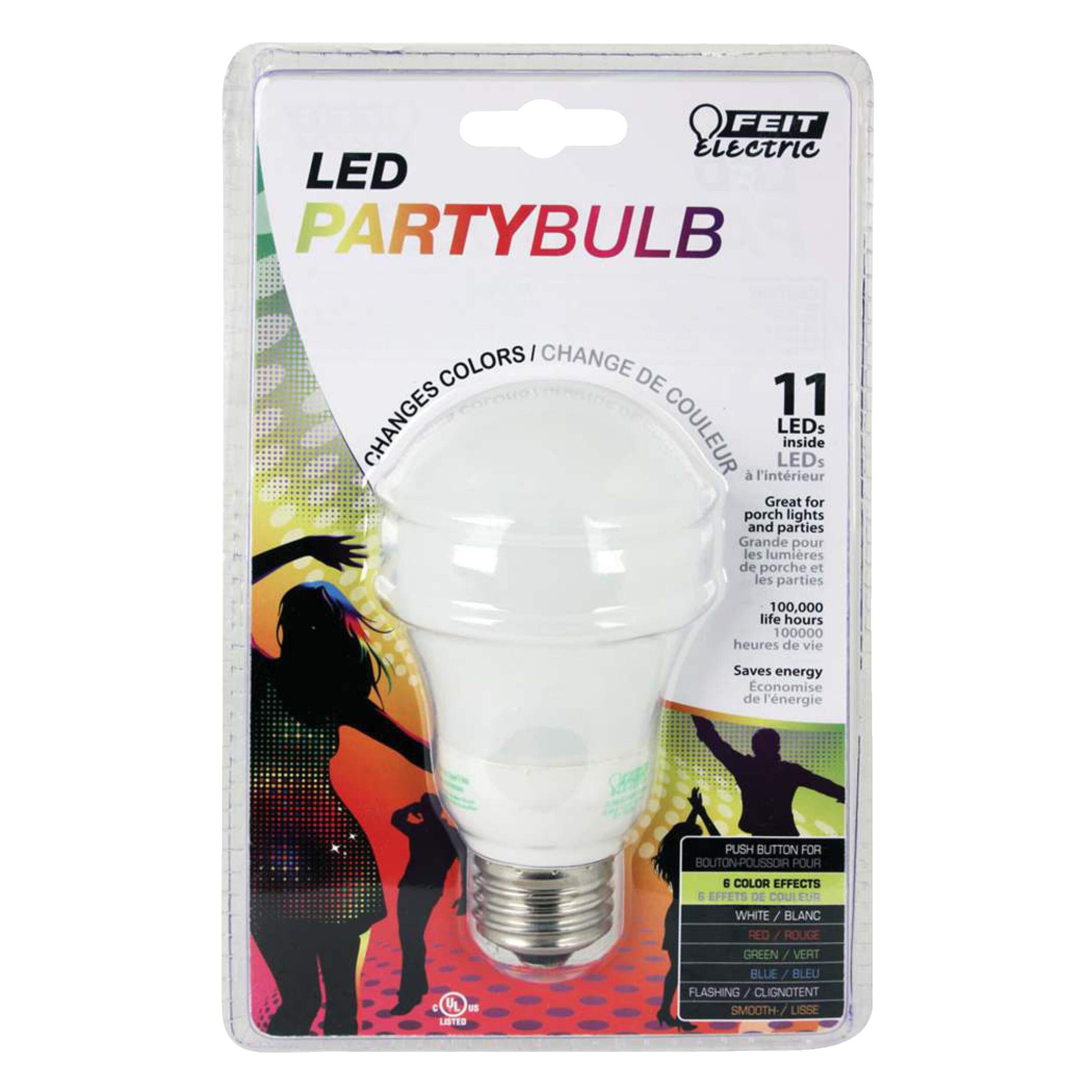 Feit Electric A19 E26 Base Party Colour-Changing LED Light Bulb, Multi-Colour Front_Flat