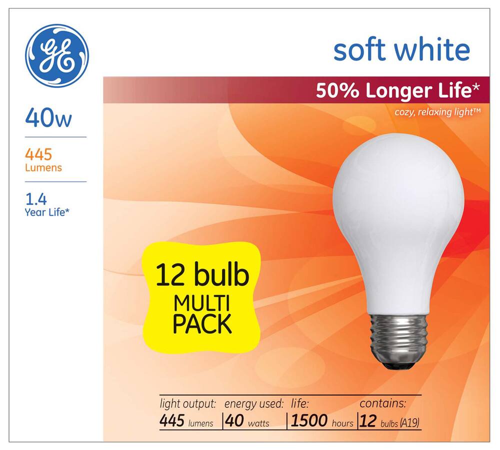 GE 40W Soft White Incandescent Long Life Bulbs 12 pk Canadian Tire