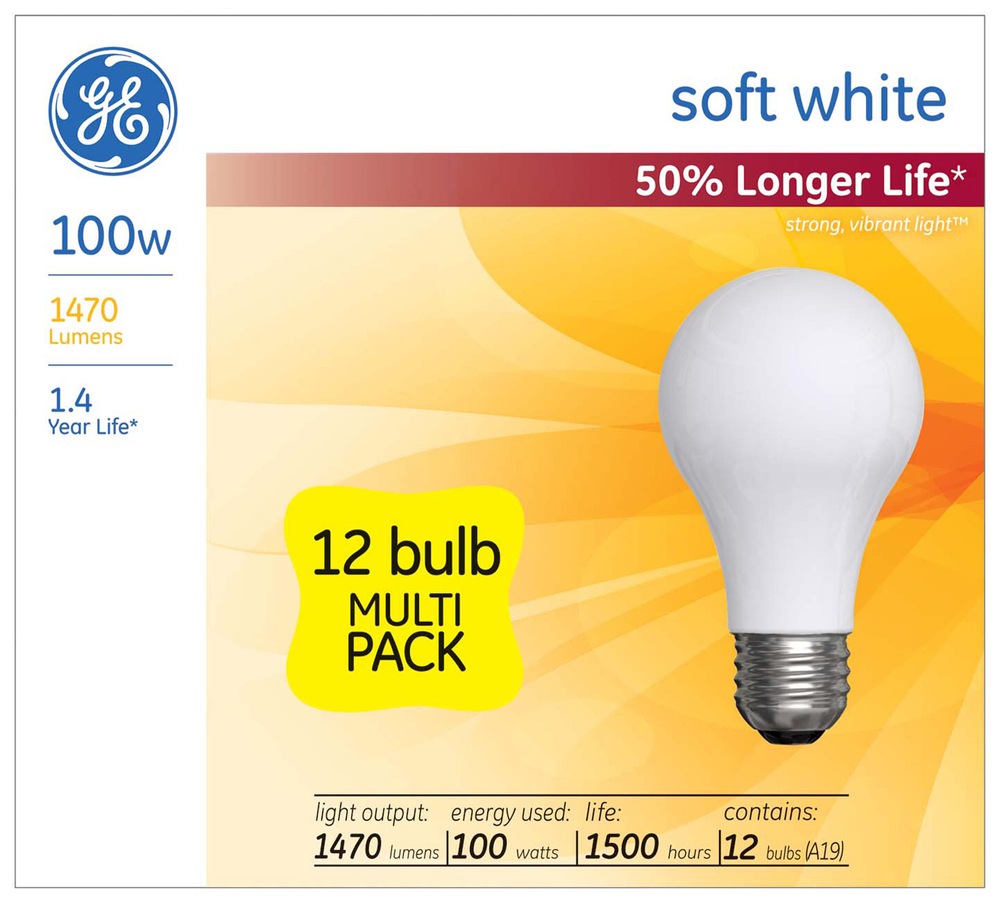 GE 100W Soft White Incandescent LongLife Bulbs, 12pk Canadian Tire