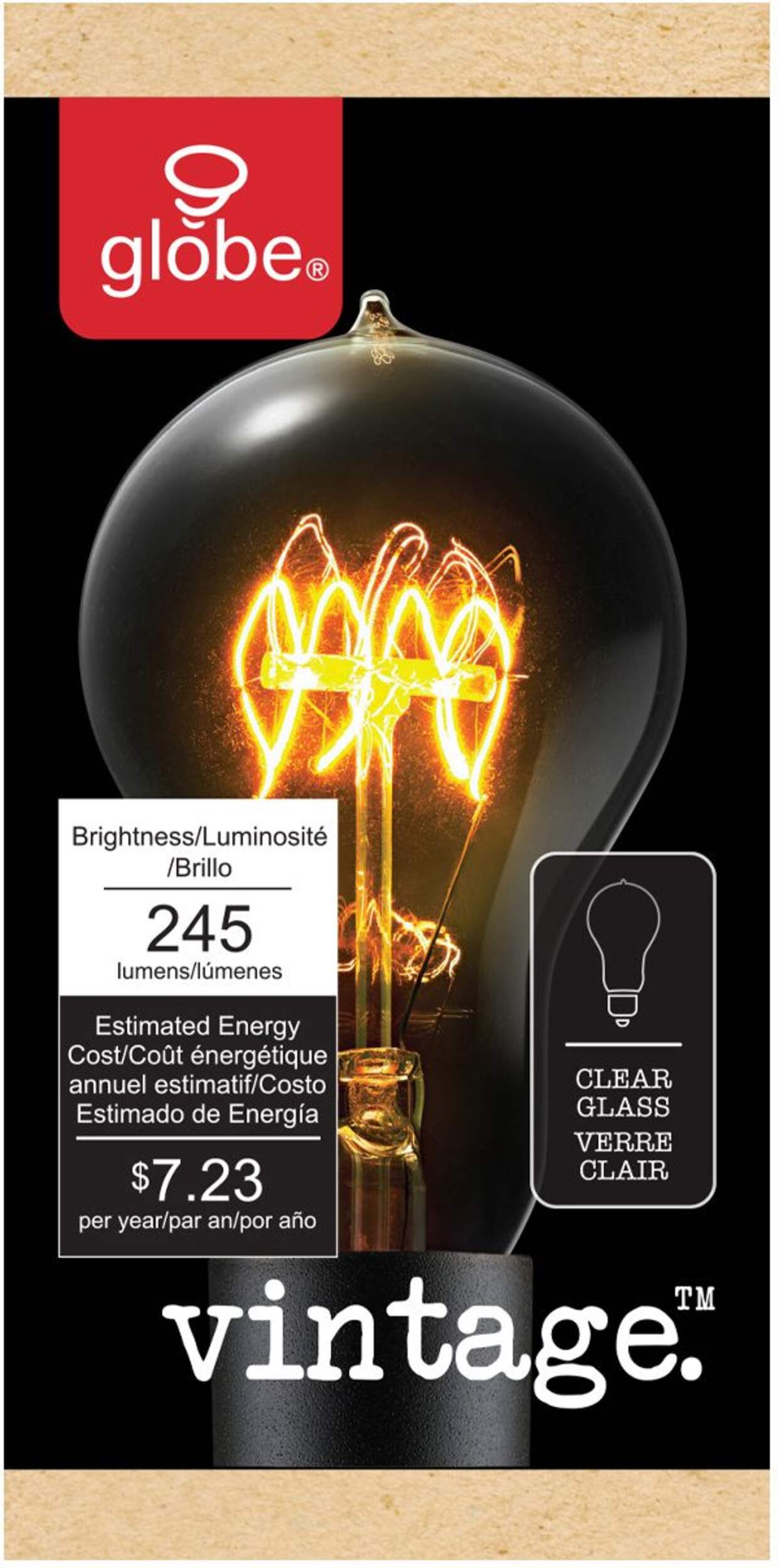Ampoule incandescente rétro à filament à culot E26 Globe Electric A19, 60 W Front_Elevated
