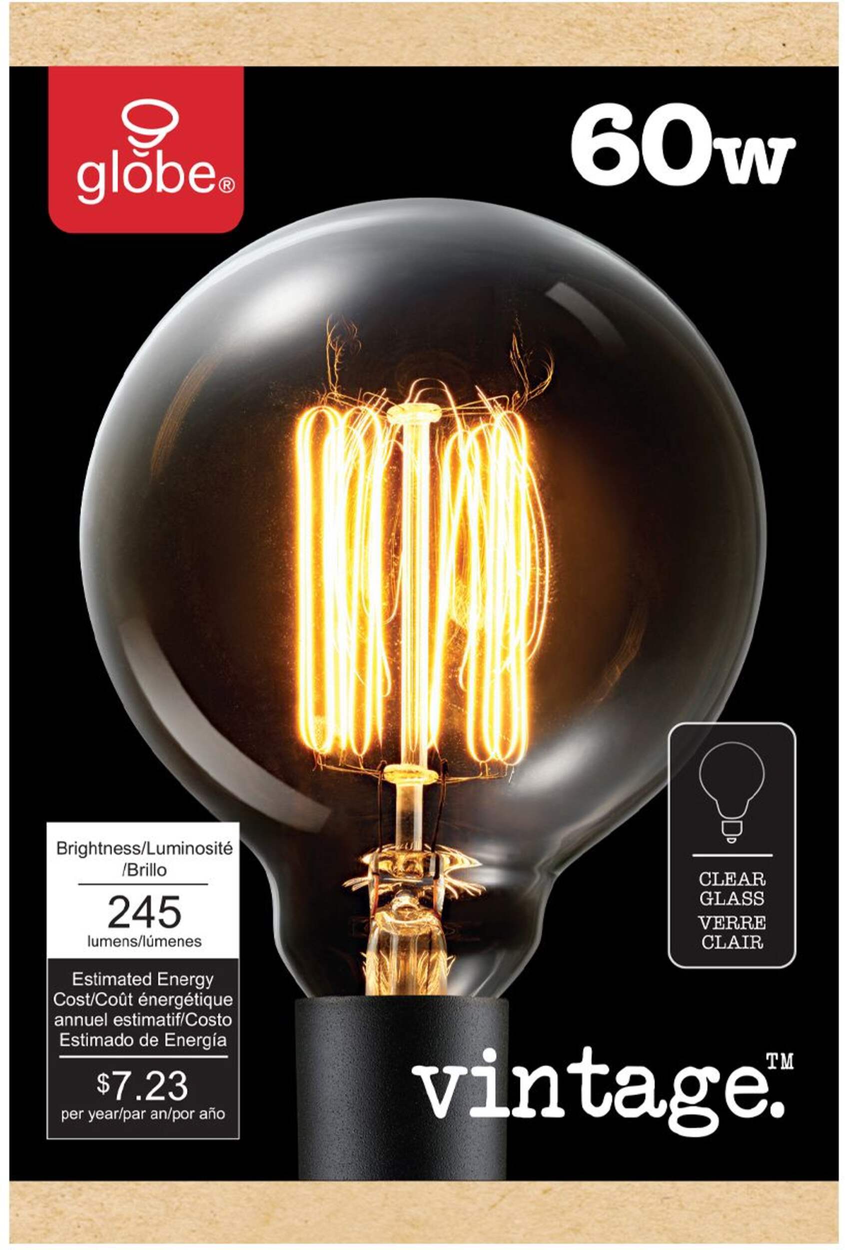 Globe Electric G25 E26 Base Vintage Incandescent Light Bulb, 245 Lumens, 60W Front_Flat