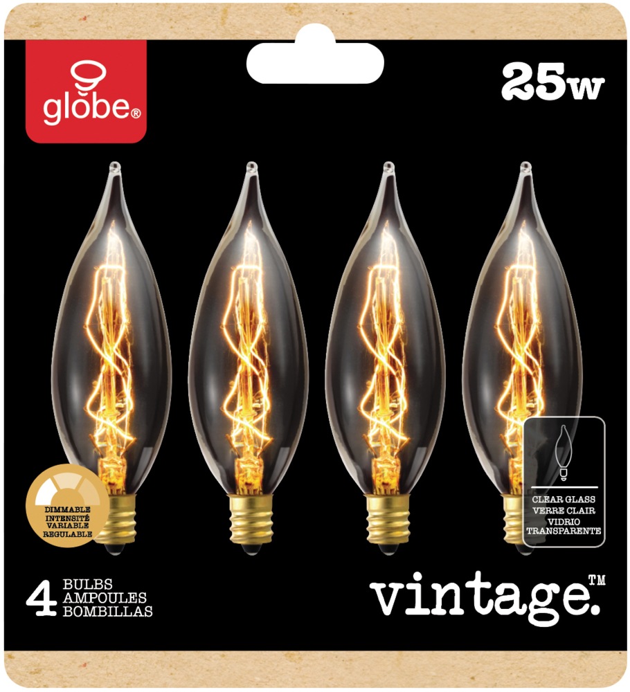 Globe Electric CA10 E12 Base Vintage Edison Dimmable Light Bulbs, Soft