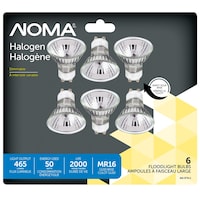NOMA MR16 GU10 Base Dimmable Halogen Flood Light Bulbs, 2700K, 465 Lumens, Soft White, 50W, 6-pk