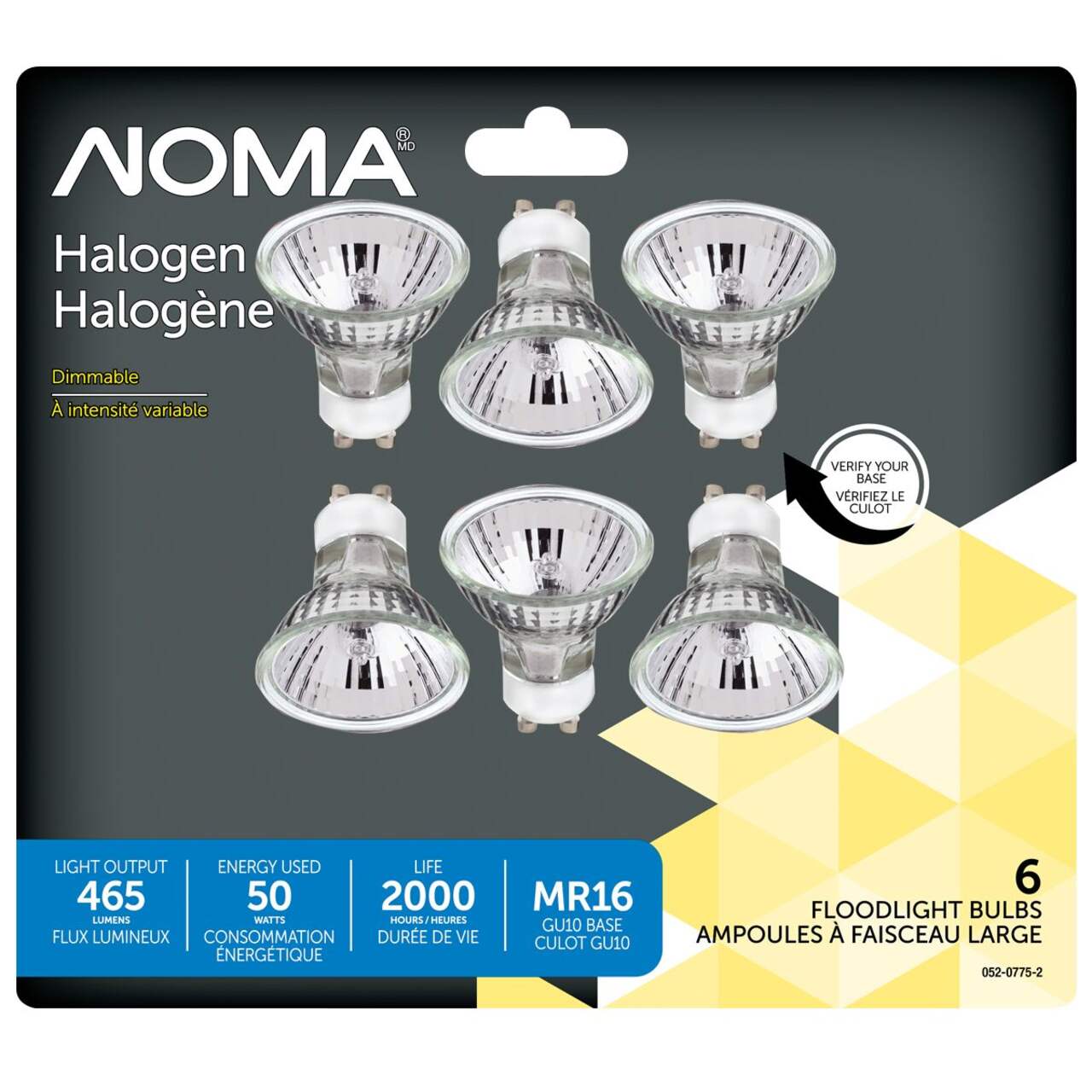 Ampoules pour projecteur halogènes à culot GU5.3 à intensité variable NOMA  MR16, 2700K, 350 lumens, blanc doux, 35 W, paq. 2