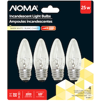 NOMA B10 E26 Base Dimmable Incandescent Light Bulbs, 180 Lumens, Warm White, 25W, 4-pk Front_Flat