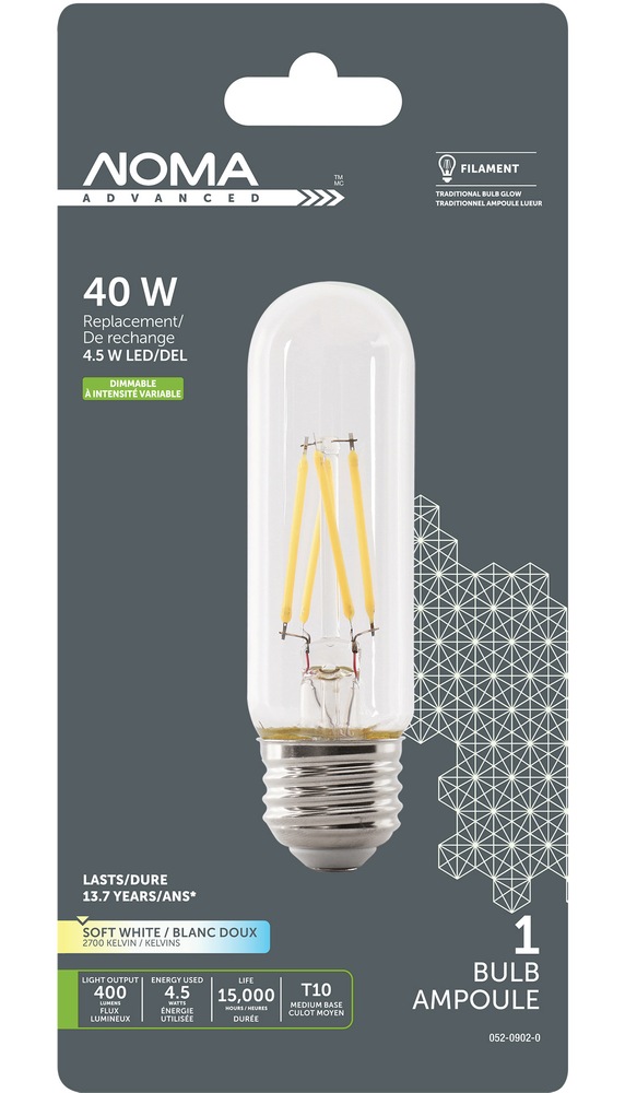 Ampoule à DEL NOMA T10, 40 W, culot E26, filament, transparent