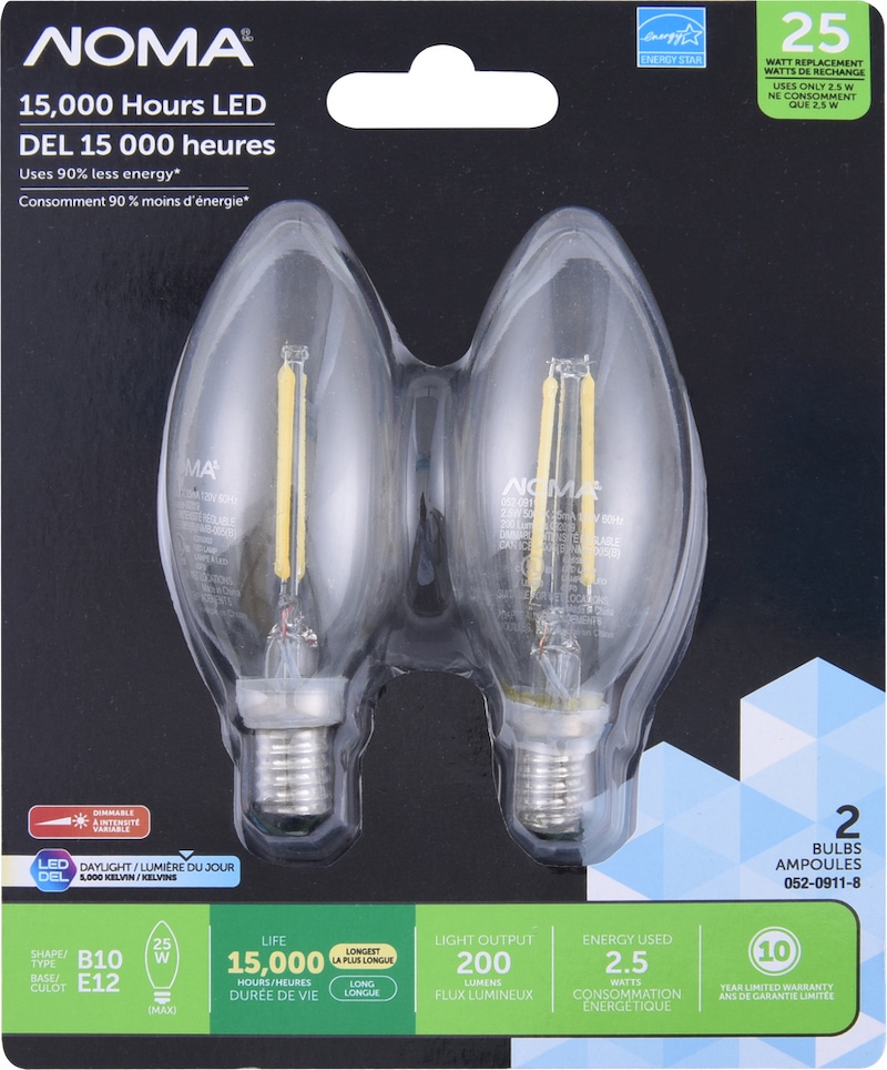 NOMA B10 E12 Base Dimmable LED Light Bulbs, 5000K, 200 Lumens, Daylight