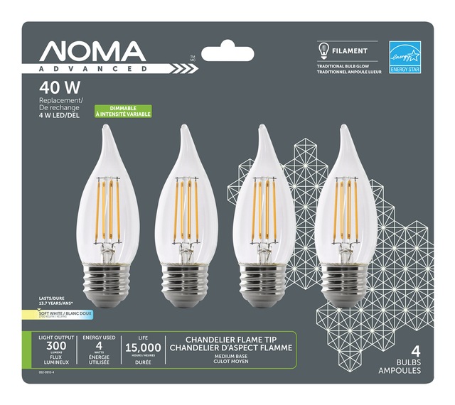 Noma LED Chandelier 40W E26 Base Flame Clear Dimmable Soft White Bulb