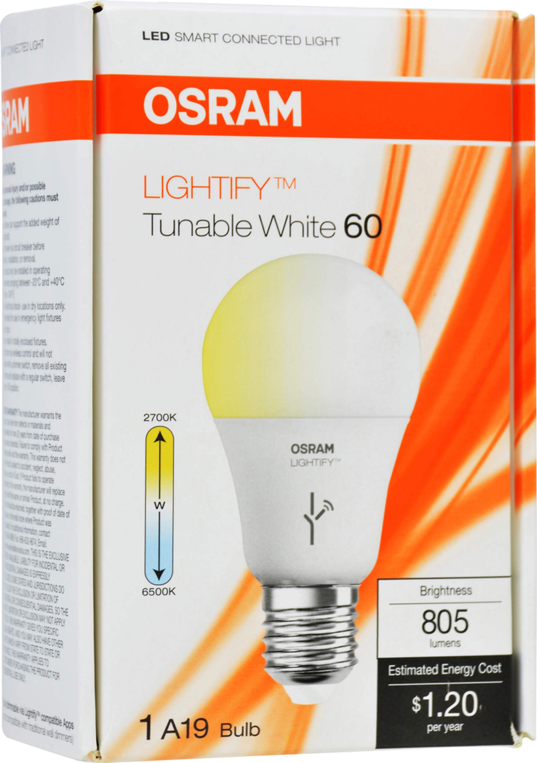 SYLVANIA SMART+ Soft White Dimmable A19 LED Smart Light Bulb Front_Angled_Right