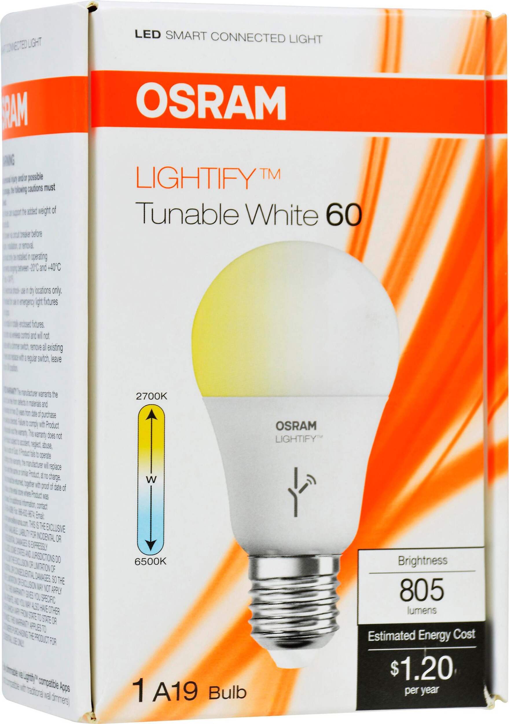 SYLVANIA SMART+ Adjustable White A19 LED Smart Light Bulb Front_Angled_Right