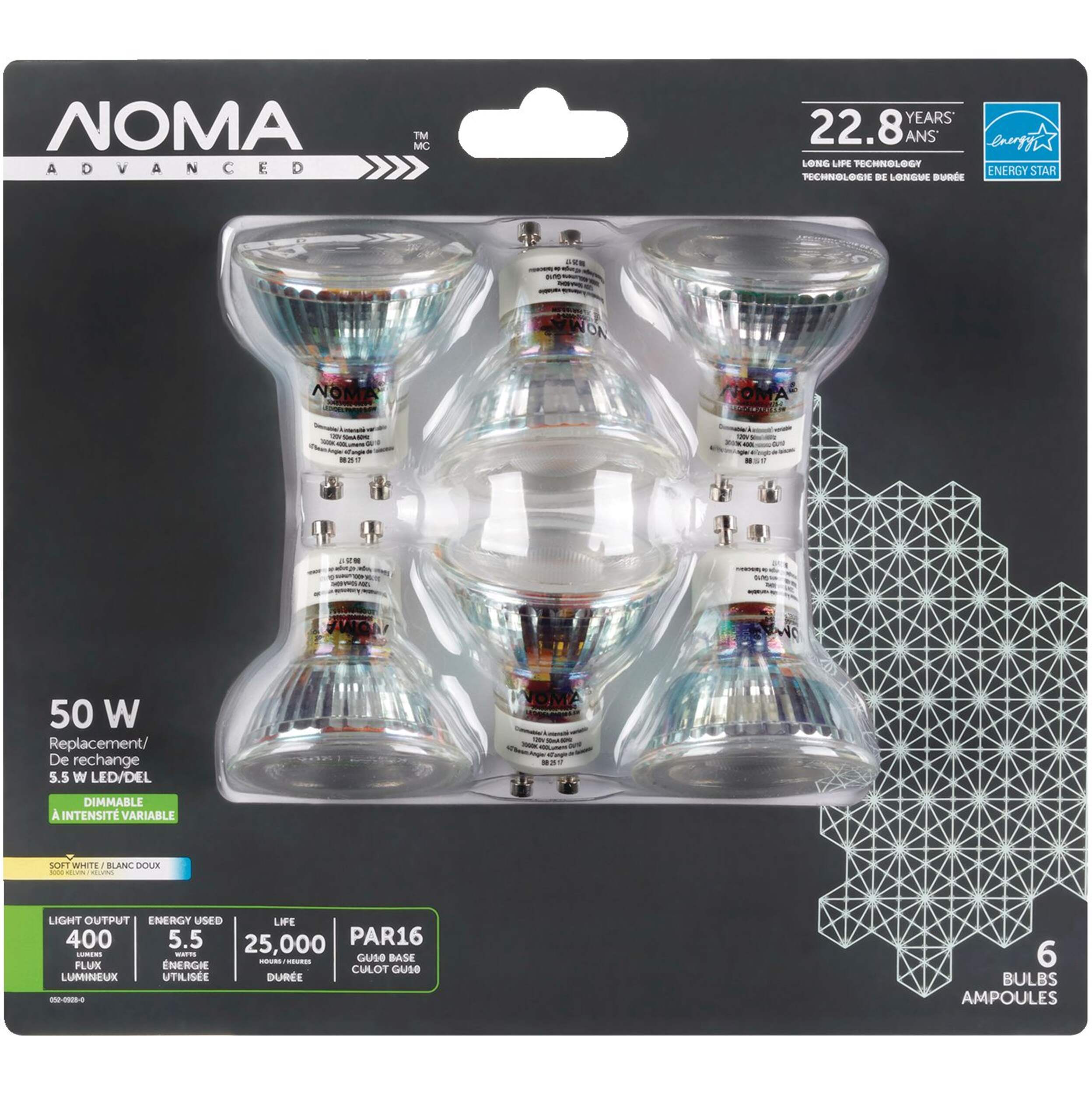 NOMA PAR16 GU10 Base Dimmable LED Flood Light Bulbs, 400 Lumens, Soft White, 50W, 6-pk Front_Flat