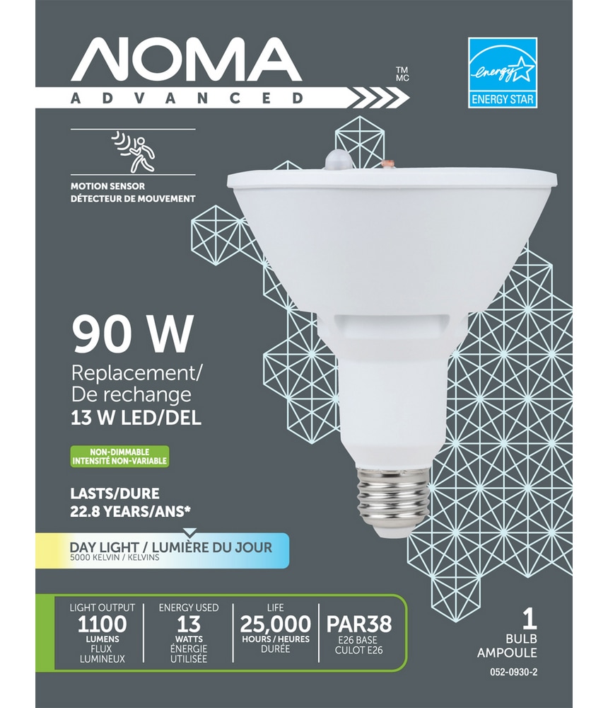 NOMA Advanced PAR38 E26 Base Motion Sensor NonDimmable LED Flood Light Bulb, 5000K, Daylight