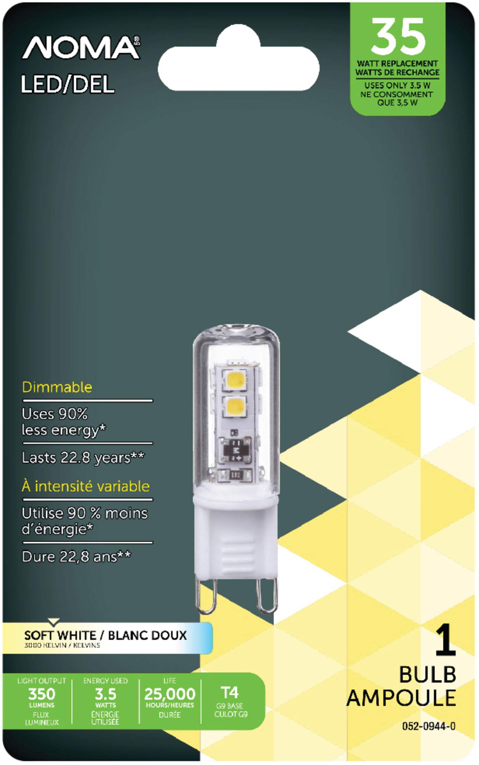 NOMA T4 G9 Base Dimmable LED Light Bulb, 3000K, 350 Lumens, Soft White, 35W Front_Flat