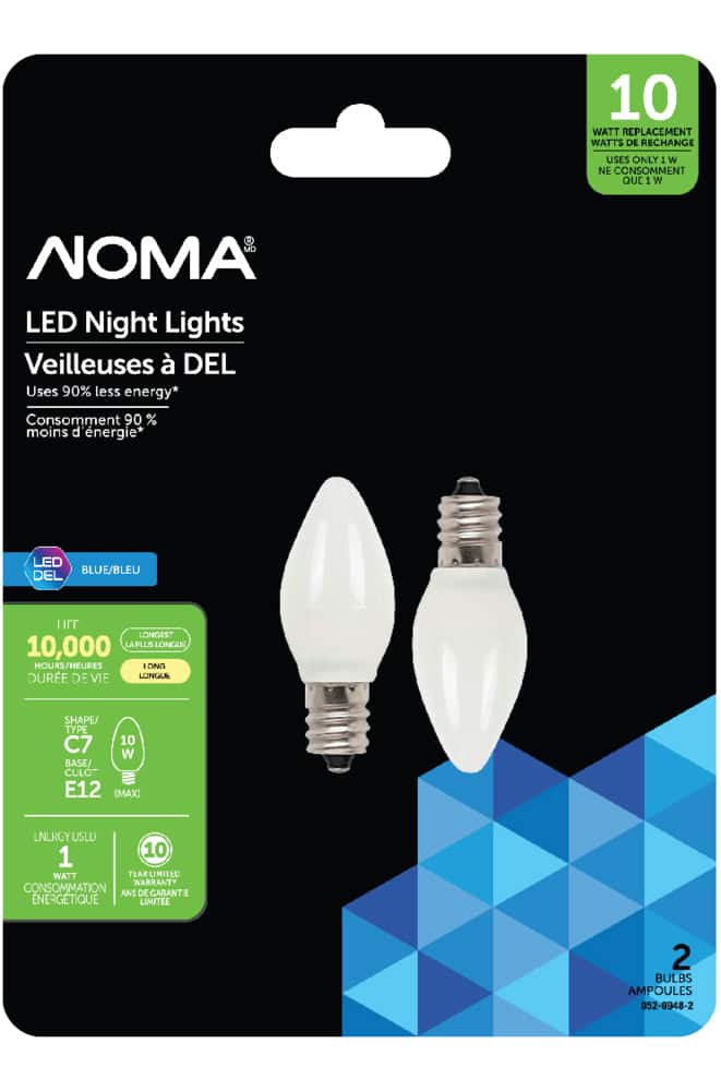 Ampoules pour projecteur à DEL non variable à culot E12 pour la nuit NOMA C7,  5 lumens, bleu, 10 W, paq. 2