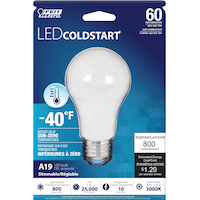 Feit 60W A19 LED ColdStart Dimmable Light Bulb Front_Flat