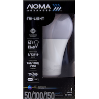 NOMA Advanced A21 E26 Base 3-Way, Non-Dimmable LED Trilight Bulb, Warm White, 50/100/150W Front_Flat