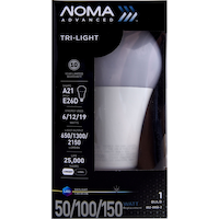 NOMA Advanced A21 E26 Base 3-Way Lamp Non-Dimmable LED Trilight Bulb, Daylight, 50/100/150W Front_Flat