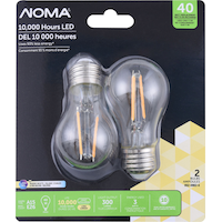 NOMA A15 E26 Base Non-Dimmable LED Light Bulbs, 300 Lumens, Warm White, 40W, 2-pk
